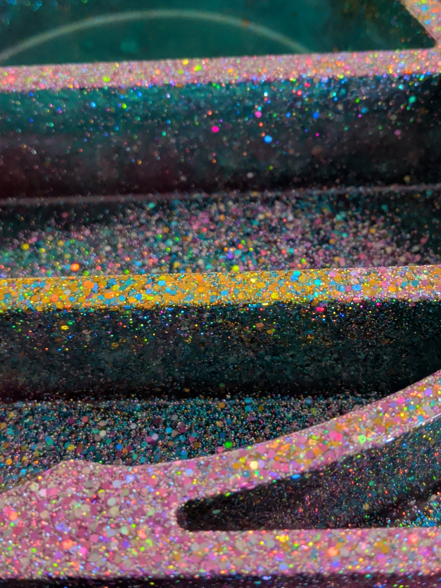 Purple and blue green glitter snail crystal shelf