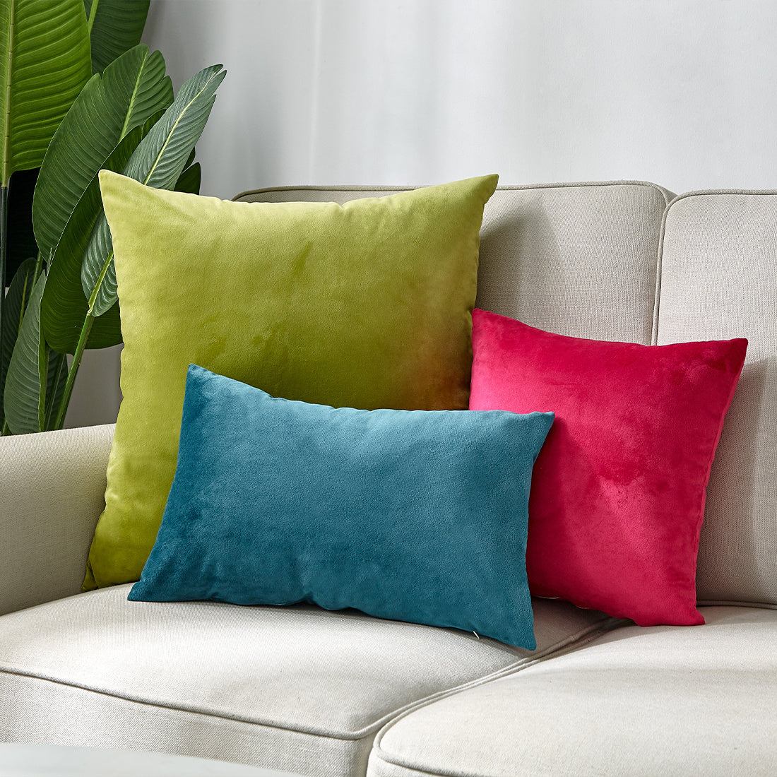 3-Piece Coordinated Pillow Cover & Insert Bundle – Brighter colors of green fuchsia and blue velvet throw pillow covers and inserts included 3 siz...