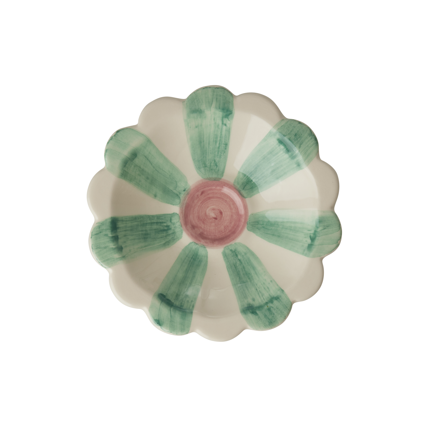 Ceramic Flower Dipping Bowl with Soft Green Hand Painted Stripes