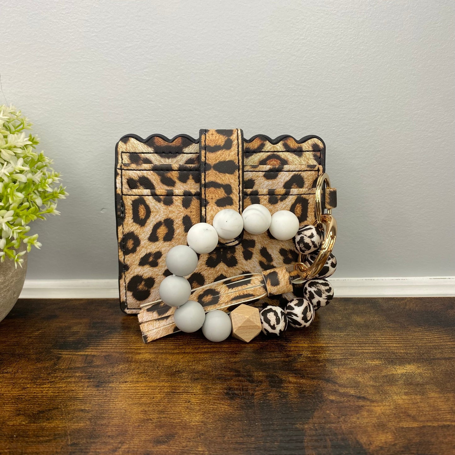 Silicone Bracelet Keychain Card Holder - Faux Leather Animal Print