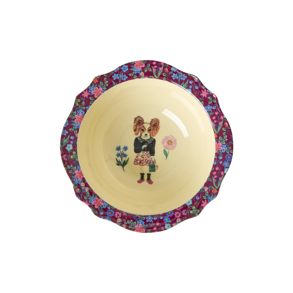 Melamine Vintage Bowl with Nathalie Lété Print - Bordeaux - 8.4oz