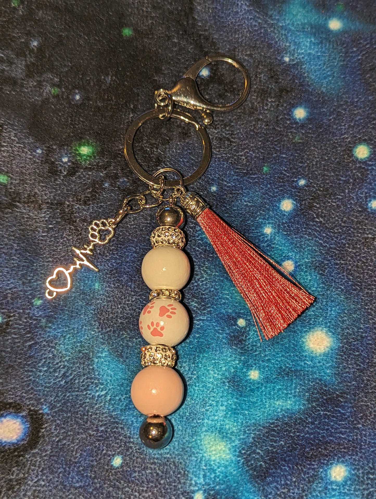 Keychain Puppy Paw Pink Tassel Heartbeat