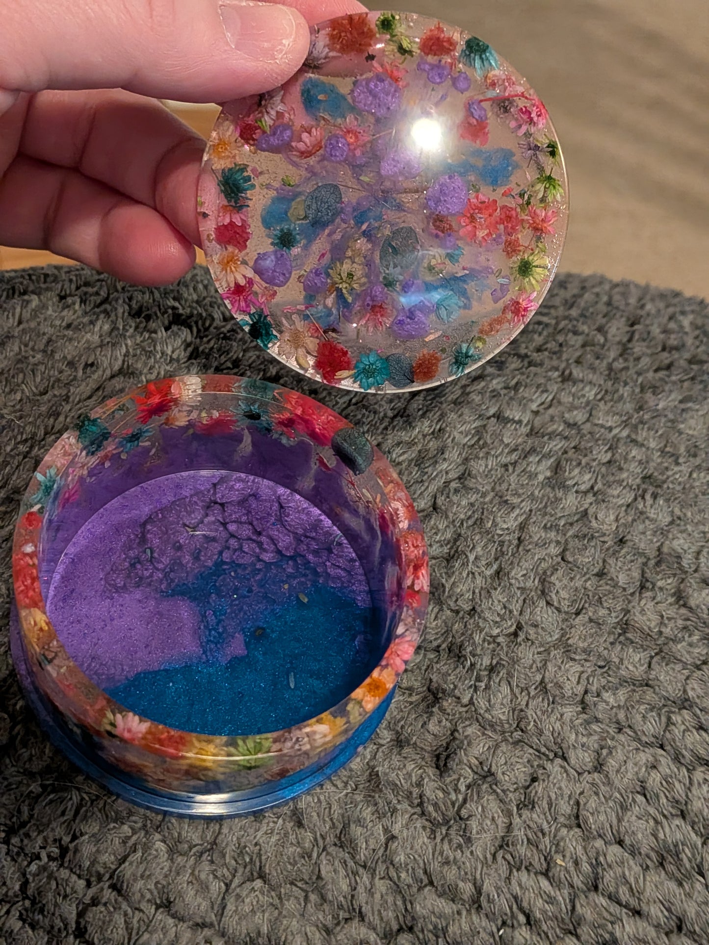 Blue & purple trinket container w/ lid