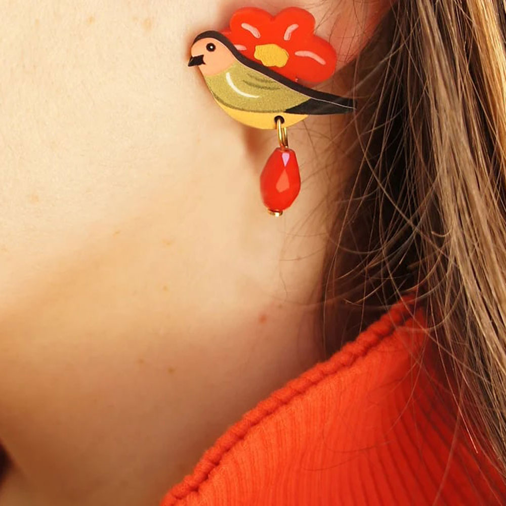 Bird and Flower Earrings by Laliblue