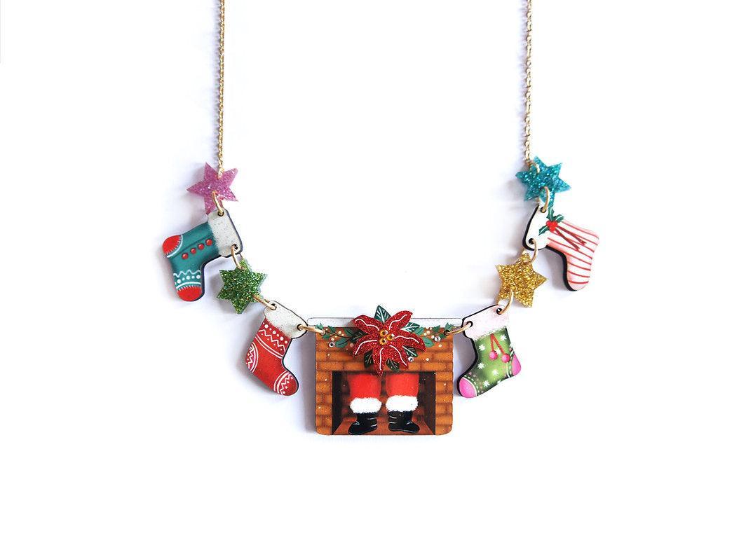 Christmas Chimney with Stockings Necklace by Laliblue