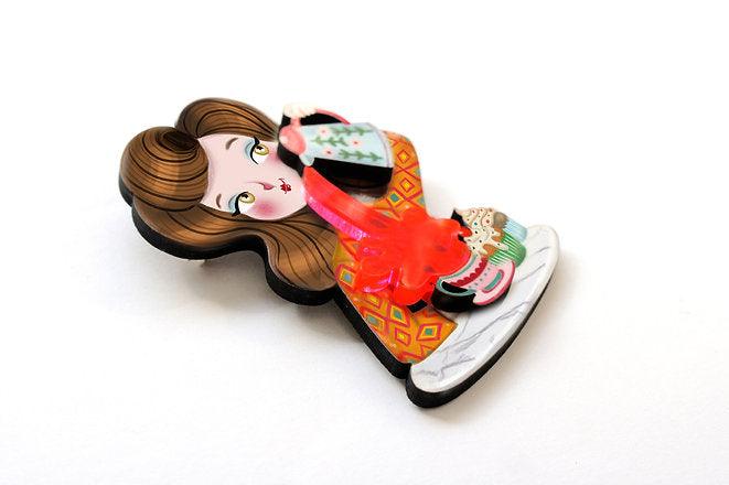 Crazy About Tea Brooch by Laliblue