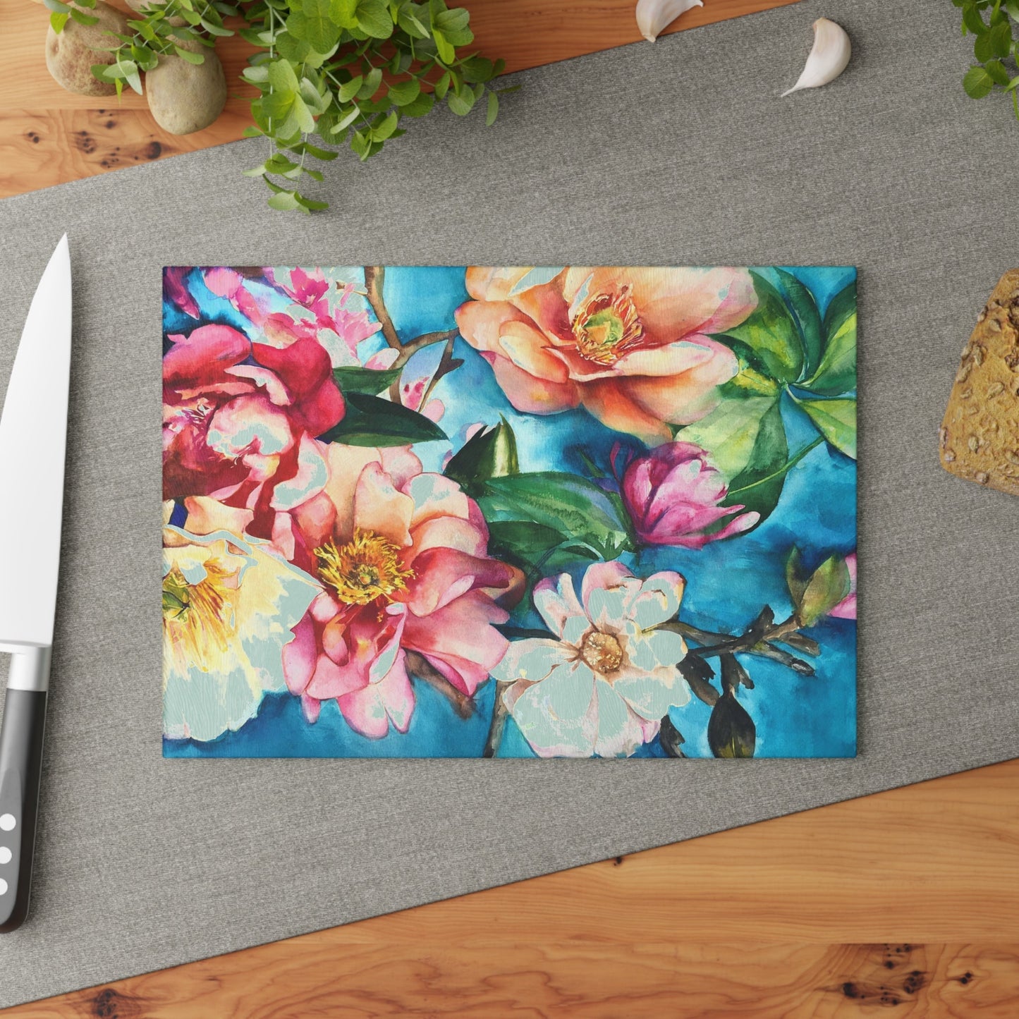 Tropical Floral I Glass Cutting Board