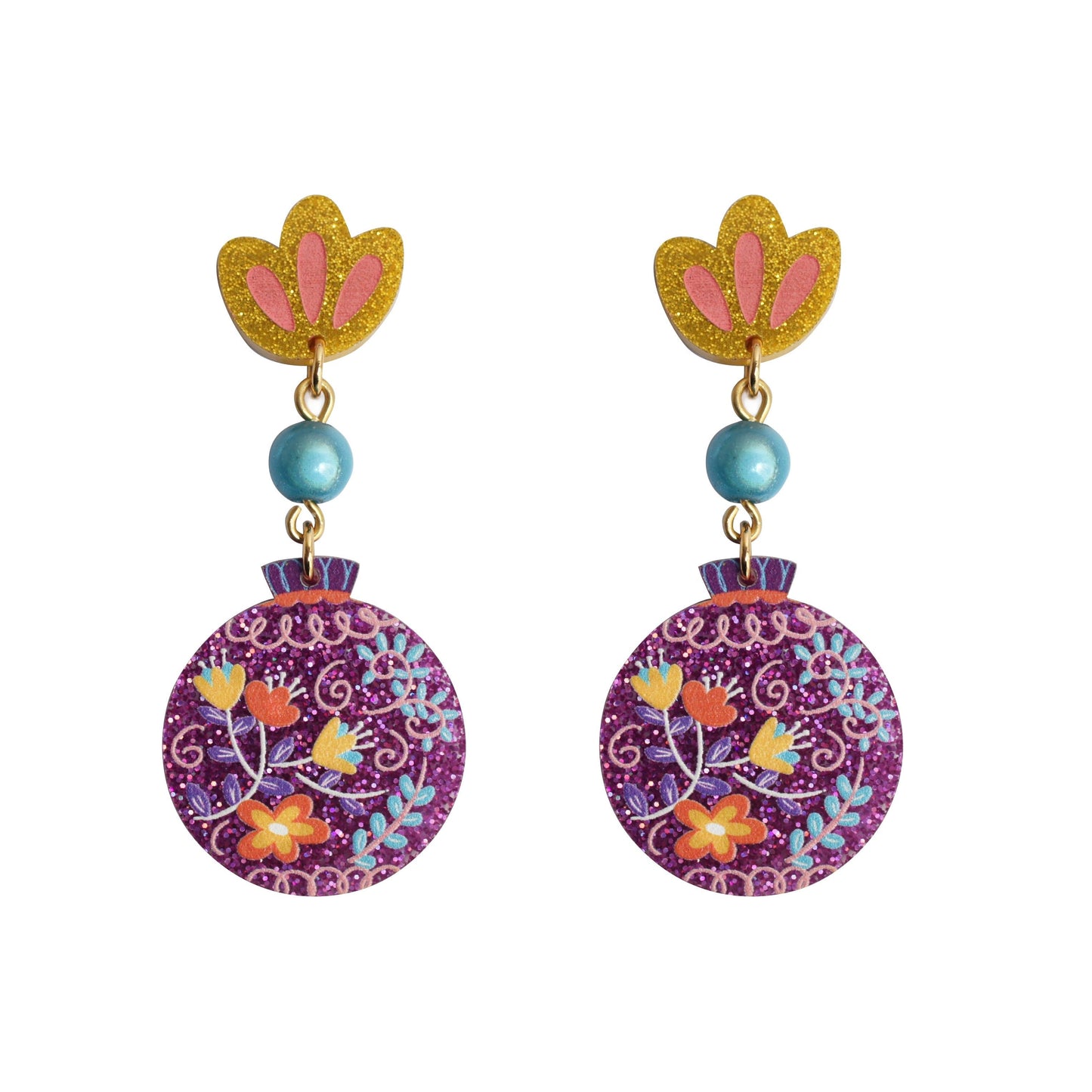 Purple Christmas Bauble Earrings by Laliblue – Retro Statement Jewelry Laliblue