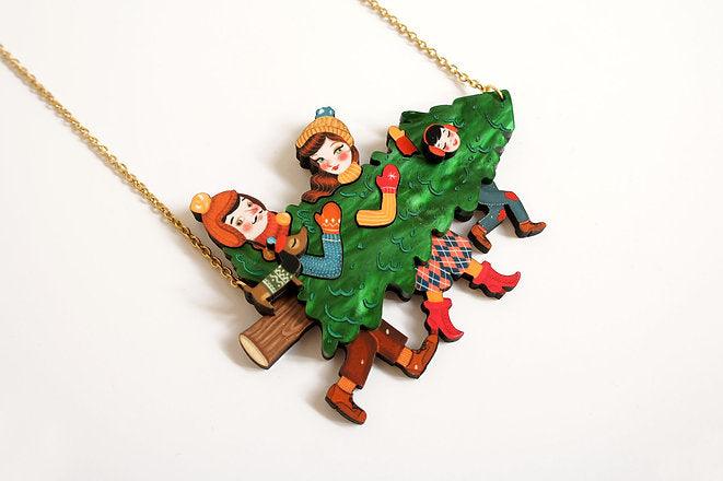 Family With Christmas Tree Necklace by Laliblue