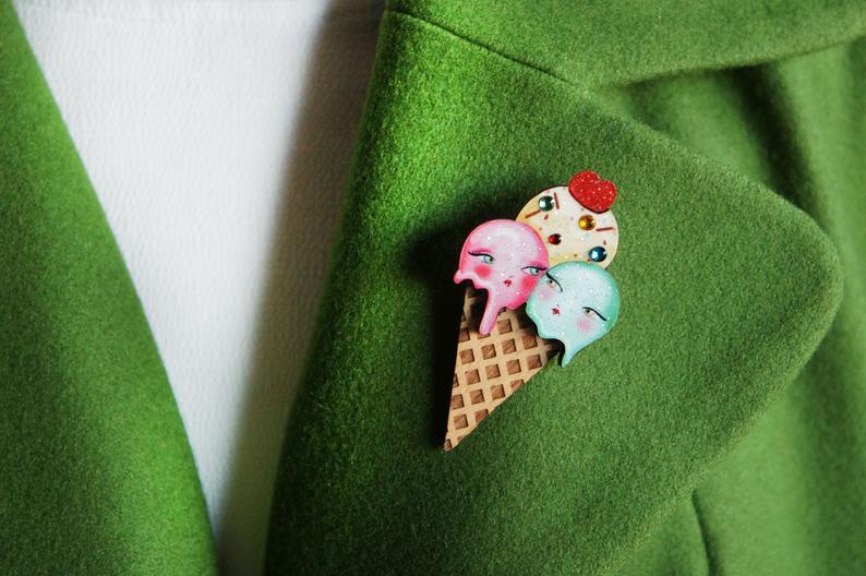 Ice Cream Cone Brooch by Laliblue