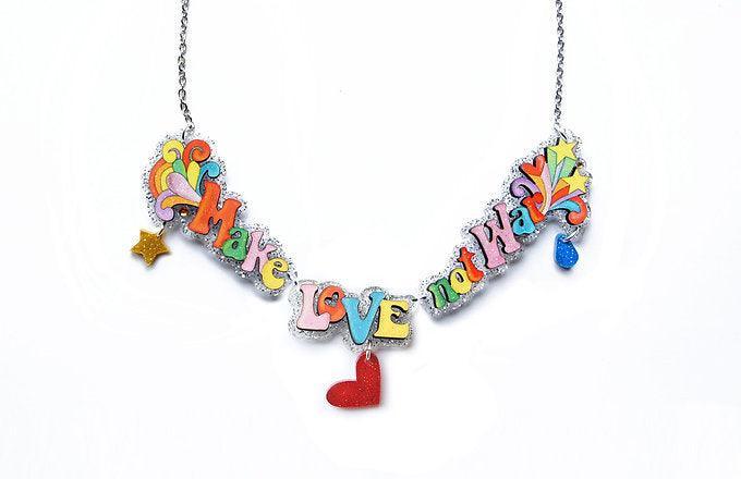 Make Love Not War Necklace by Laliblue – Retro Statement Necklace Vintage Inspired