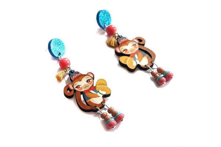 Monkeys with Cymbals Earrings by Laliblue