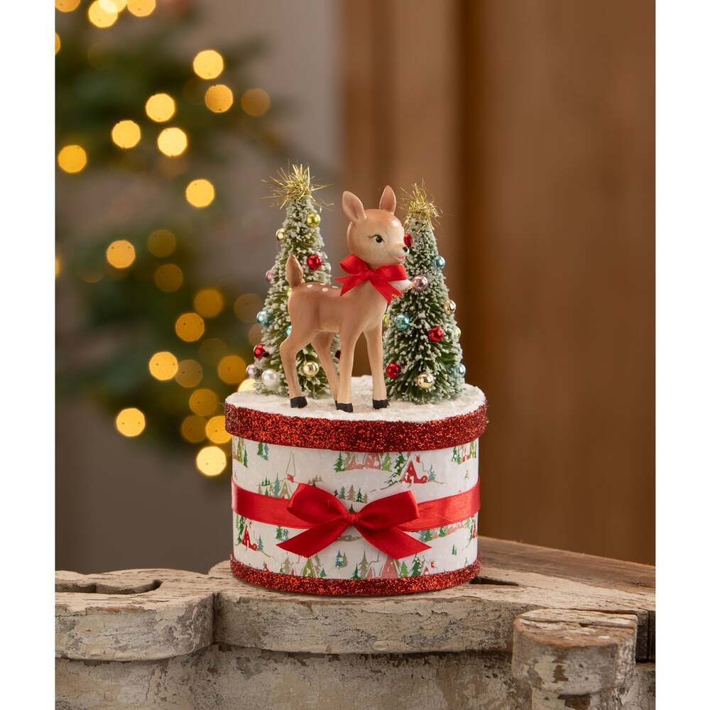 Retro Ruby Reindeer on Box by Bethany Lowe Designs
