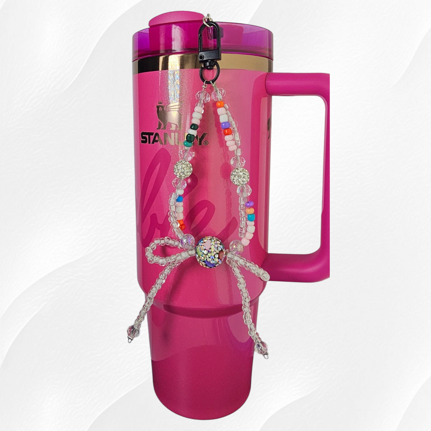 Beaded Glitter Bow Tumbler Straw Charm