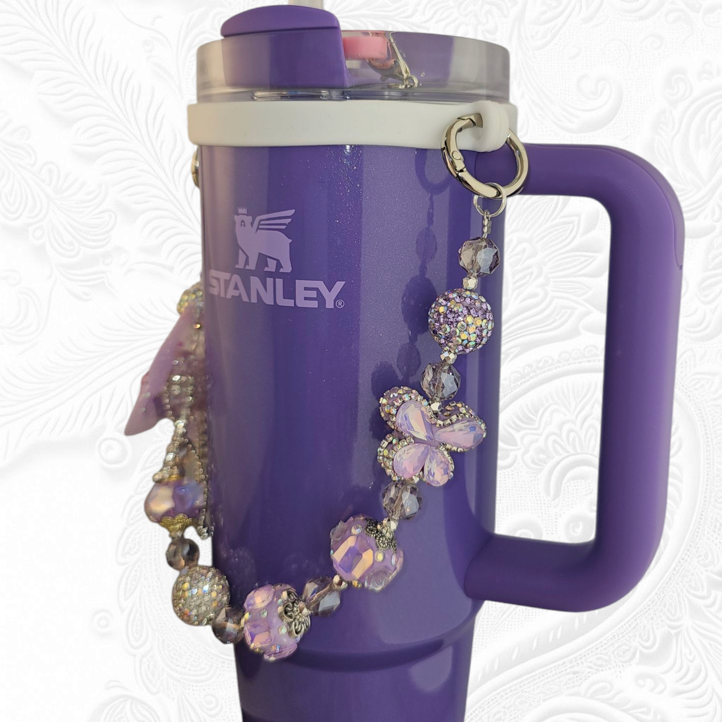 Deluxe Princess Beaded Tumbler Charm Necklace - Lavender Purple
