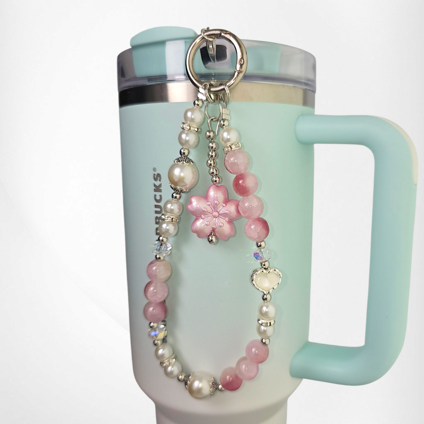 Sakura Flower Beaded Tumbler Charm Bracelet - Pink