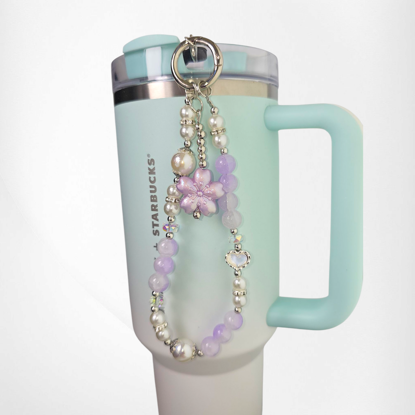 Sakura Flower Beaded Tumbler Charm Bracelet - Lavender Purple