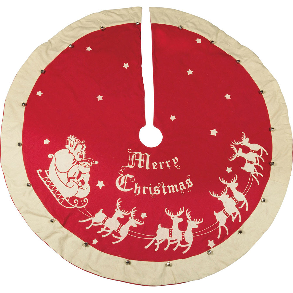 Santa And Sleigh Large Vintage Replica Felted Tree Skirt