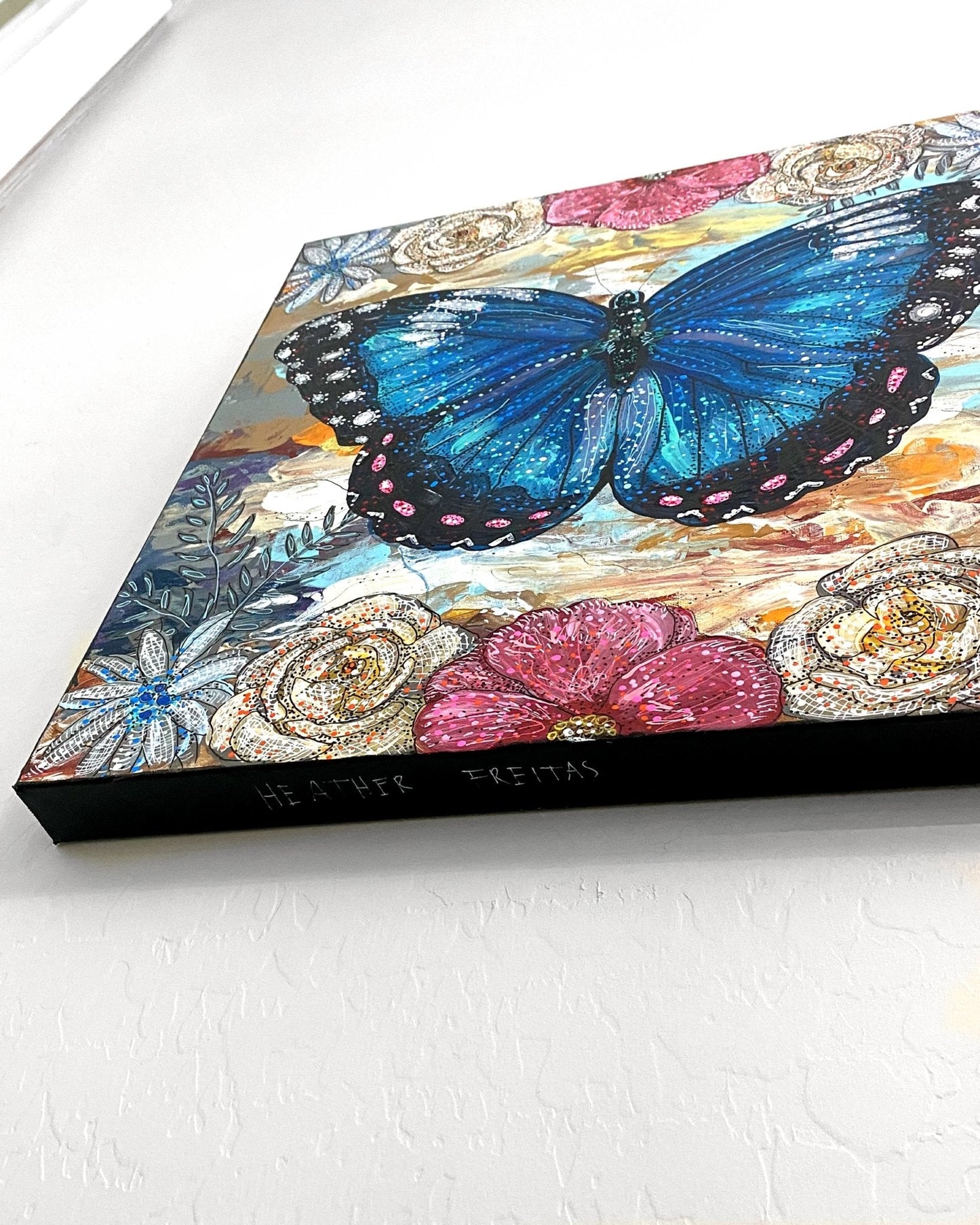 Sky Diamonds Butterfly Floral ( Original Painting )