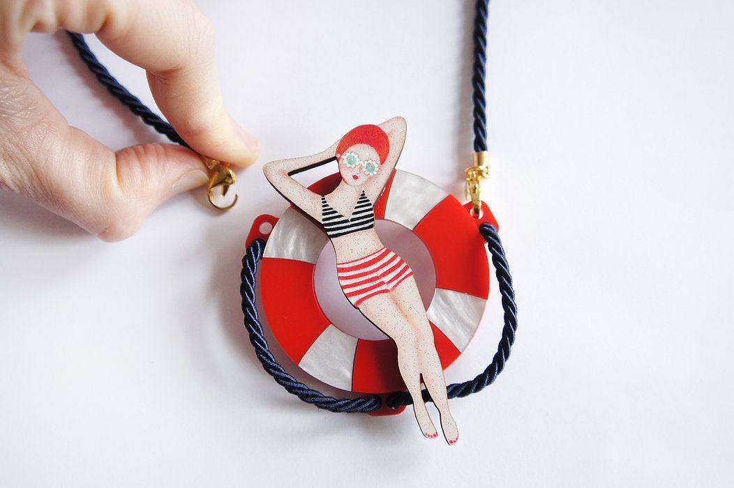 Sun Bather Pin Up Inspired Brooch and Necklace by Laliblue