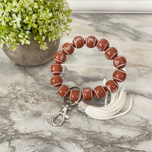 Wooden Bead Bracelet Keychain - Football