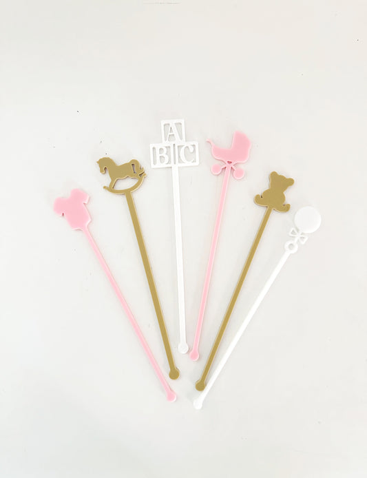 Baby Shower Stir Stick Set - Pink