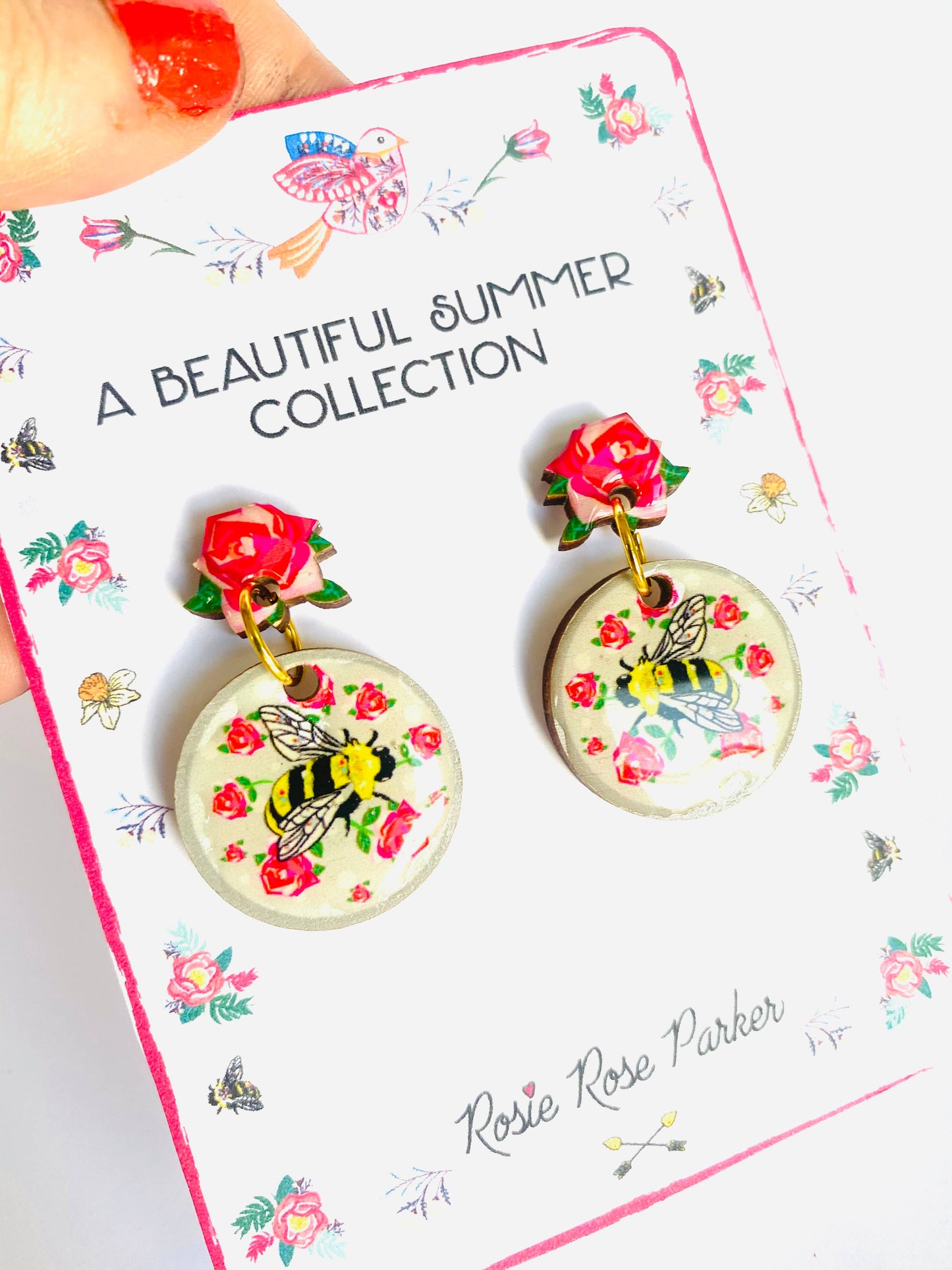 Pretty Bee & Roses Earrings by Rose Rose Parker