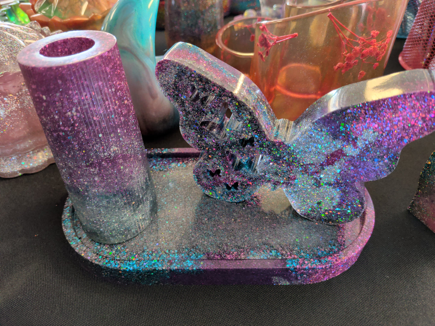 3 piece butterfly vase tray decor