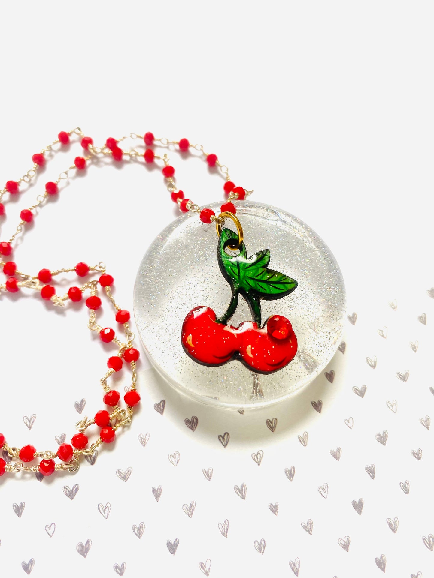 Retro Cherry Beaded Necklace by Rosie Rose Parker