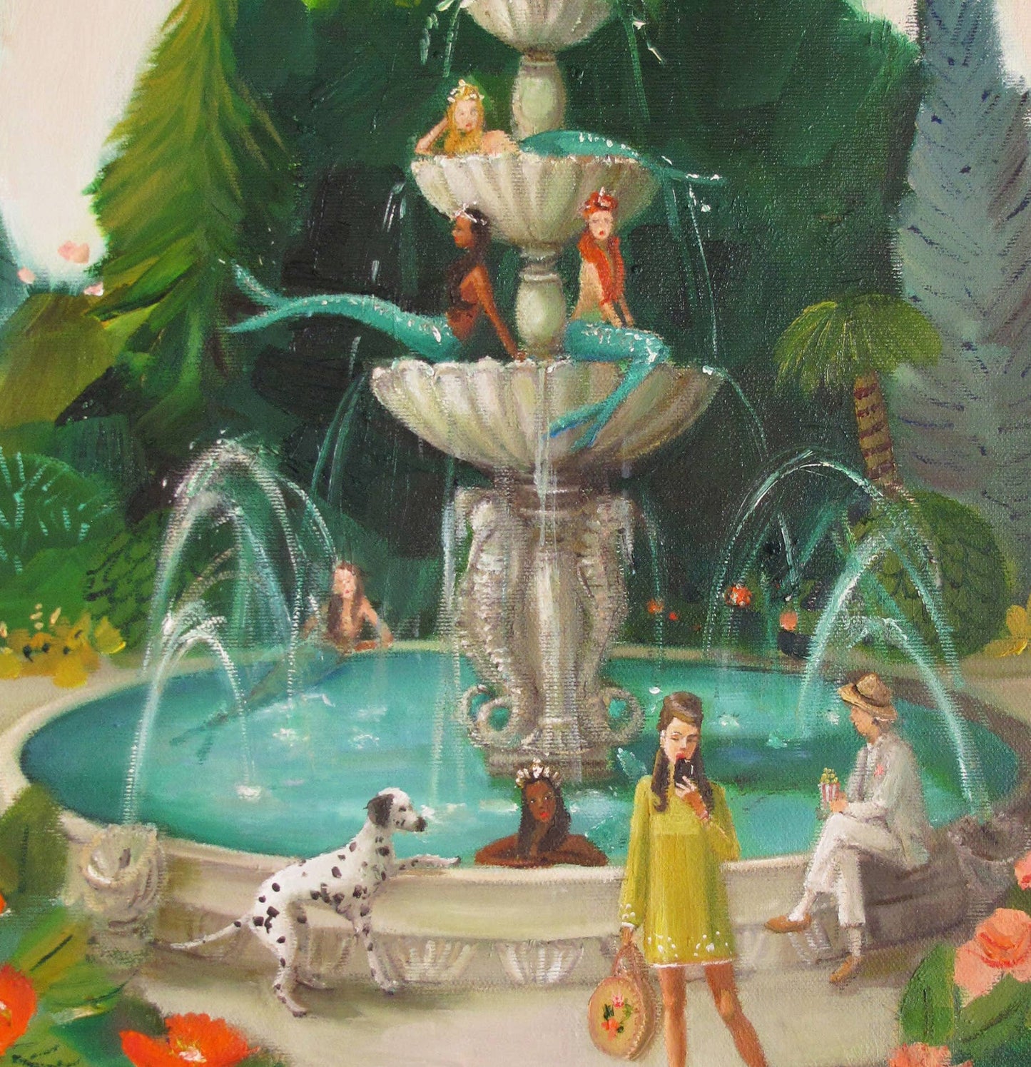 Selfie At The Mermaid Public Fountain Art Print - 8.5" X 11" by Janet Hill