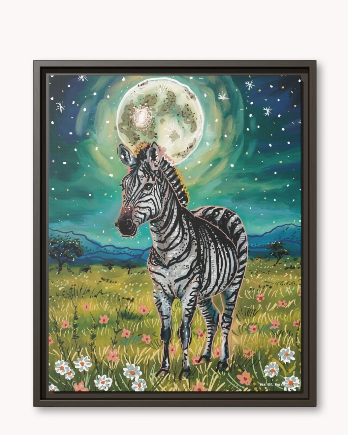 Zebra Flowers Framed Canvas Print