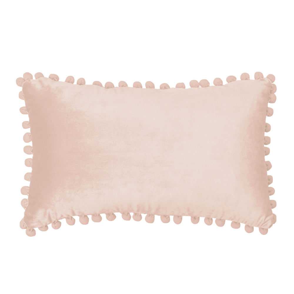 12''x20'' velvet pom-pom lumbar support throw pillow | 7 colors soft & playful ball trim design | chic lumbar & accent pillow | insert included