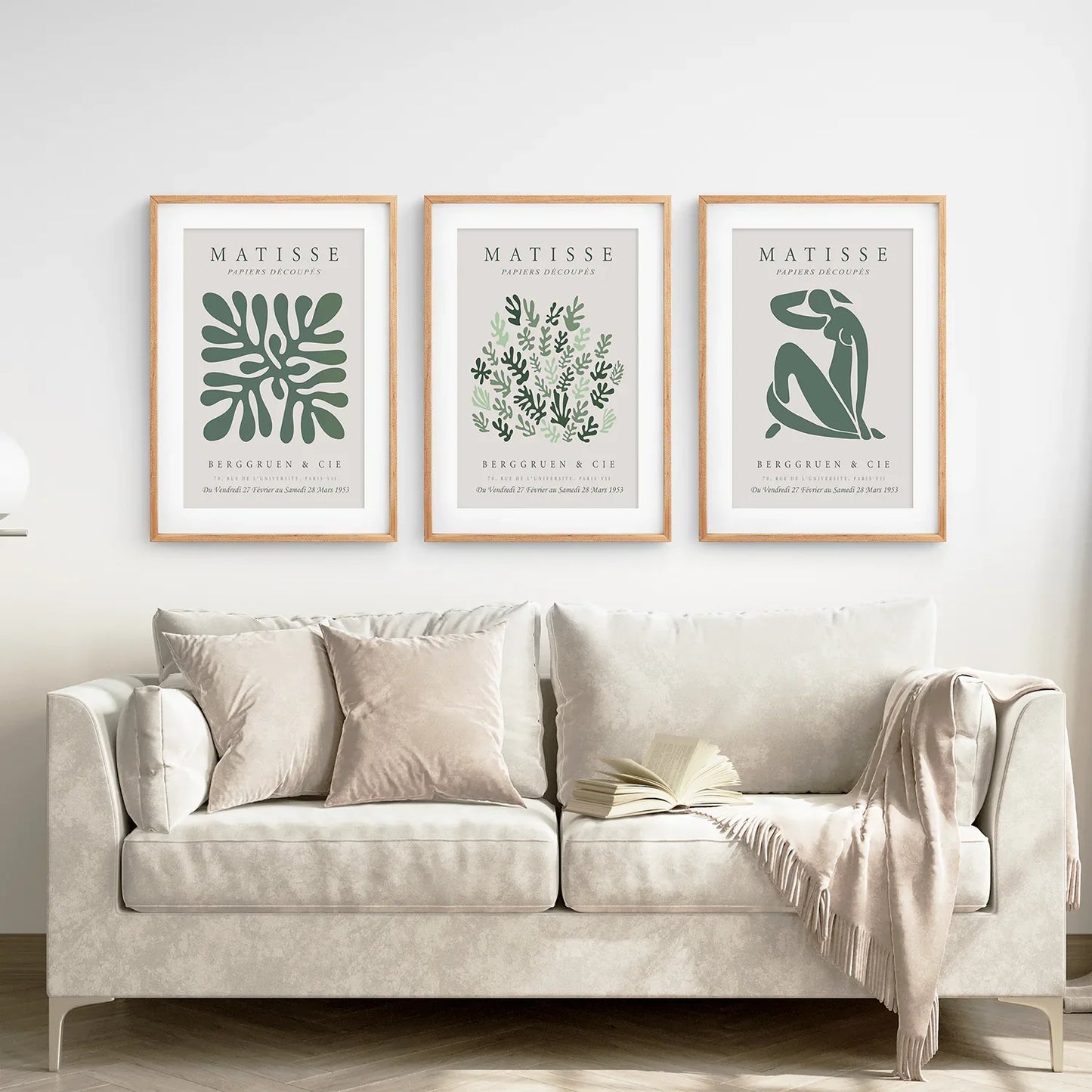 Matisse set of 3 Sage Green Wall Art Prints
