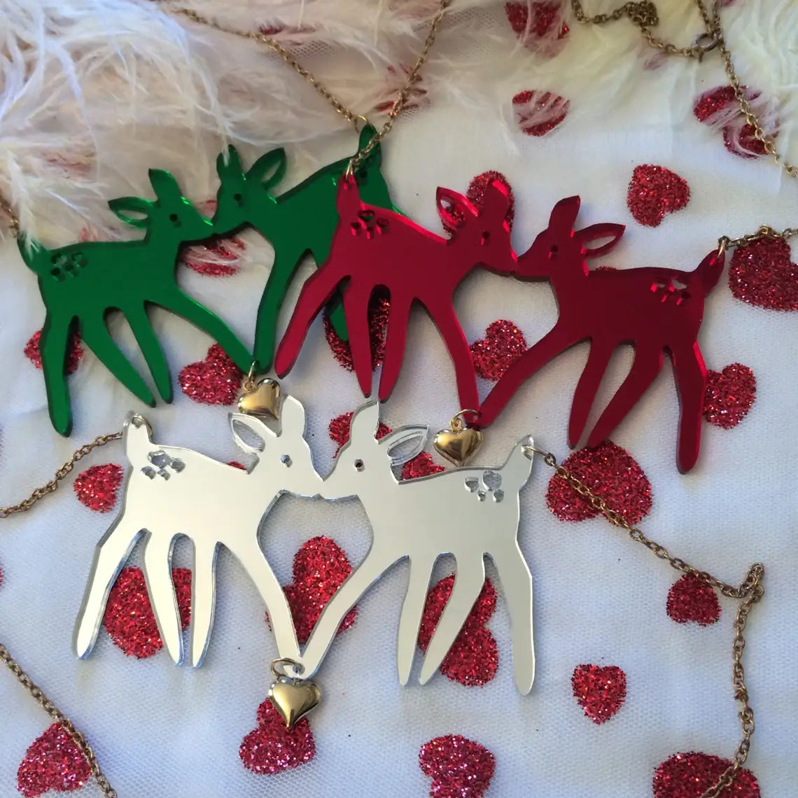 Christmas Fawns Statement Necklace - SILVER