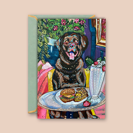 Chocolate Lab Dining - Greeting Card / Fine Art Print