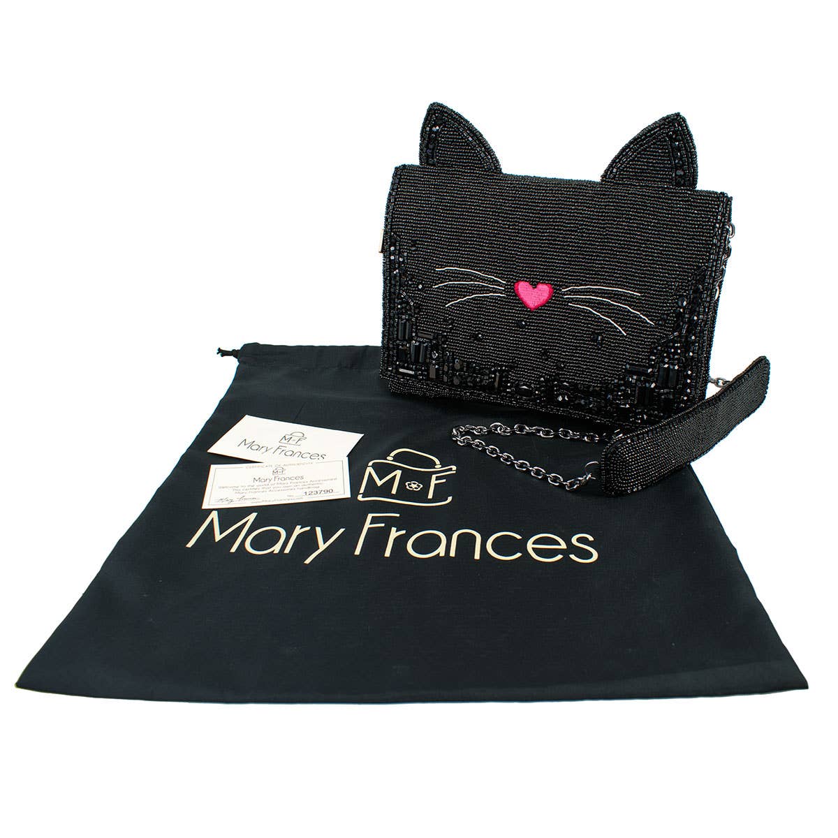 Kitty Couture Black and Pink Beaded Cat Crossbody Handbag