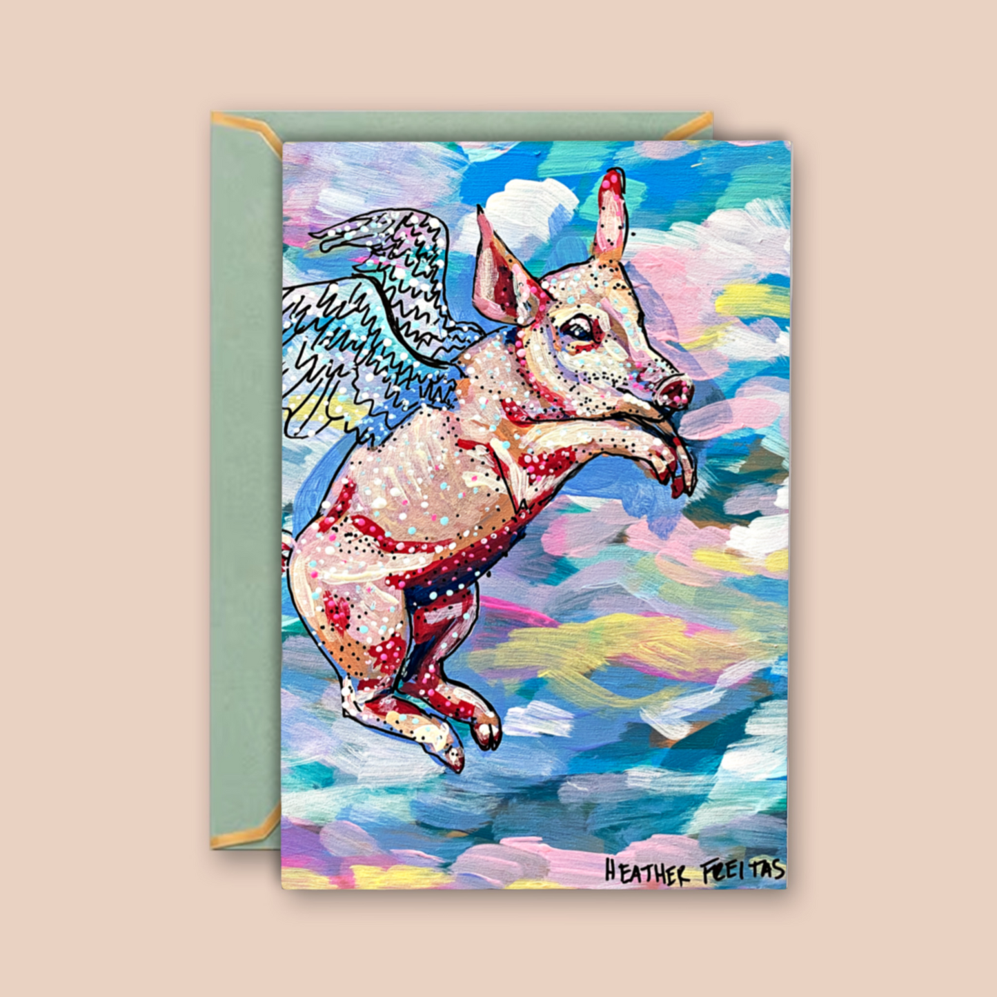 Pastel Flying Pig - Greeting Card / Fine Art Print