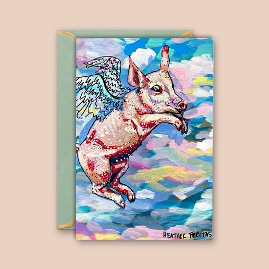 Pastel Flying Pig - Greeting Card / Fine Art Print