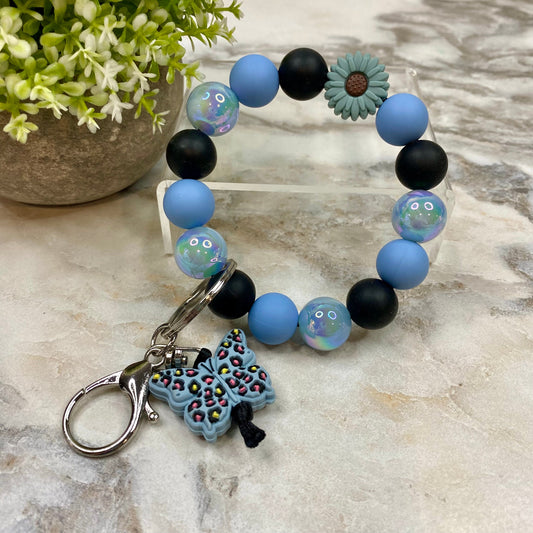 Silicone Bracelet Keychain - Blue Butterfly