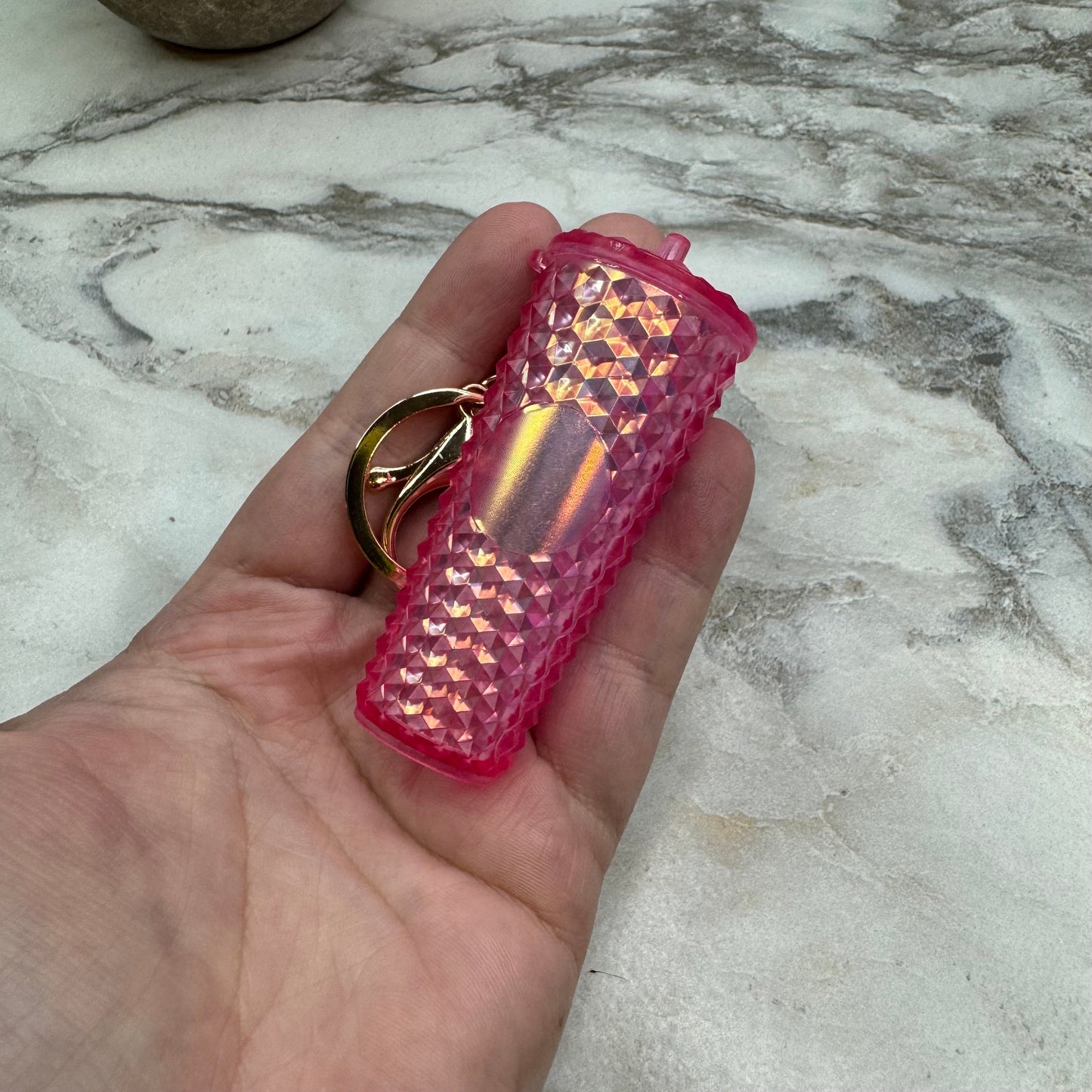 Keychain - Studded Tumbler - Pink Holographic