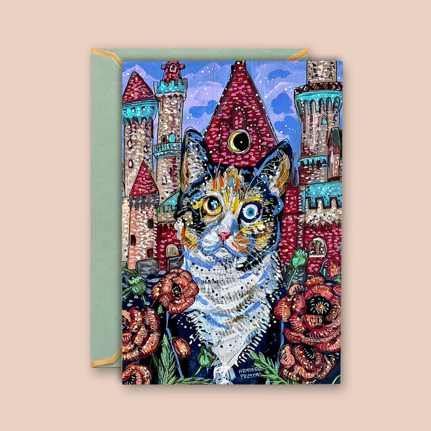 Poppy Castle Cat - Greeting Card / Fine Art Print