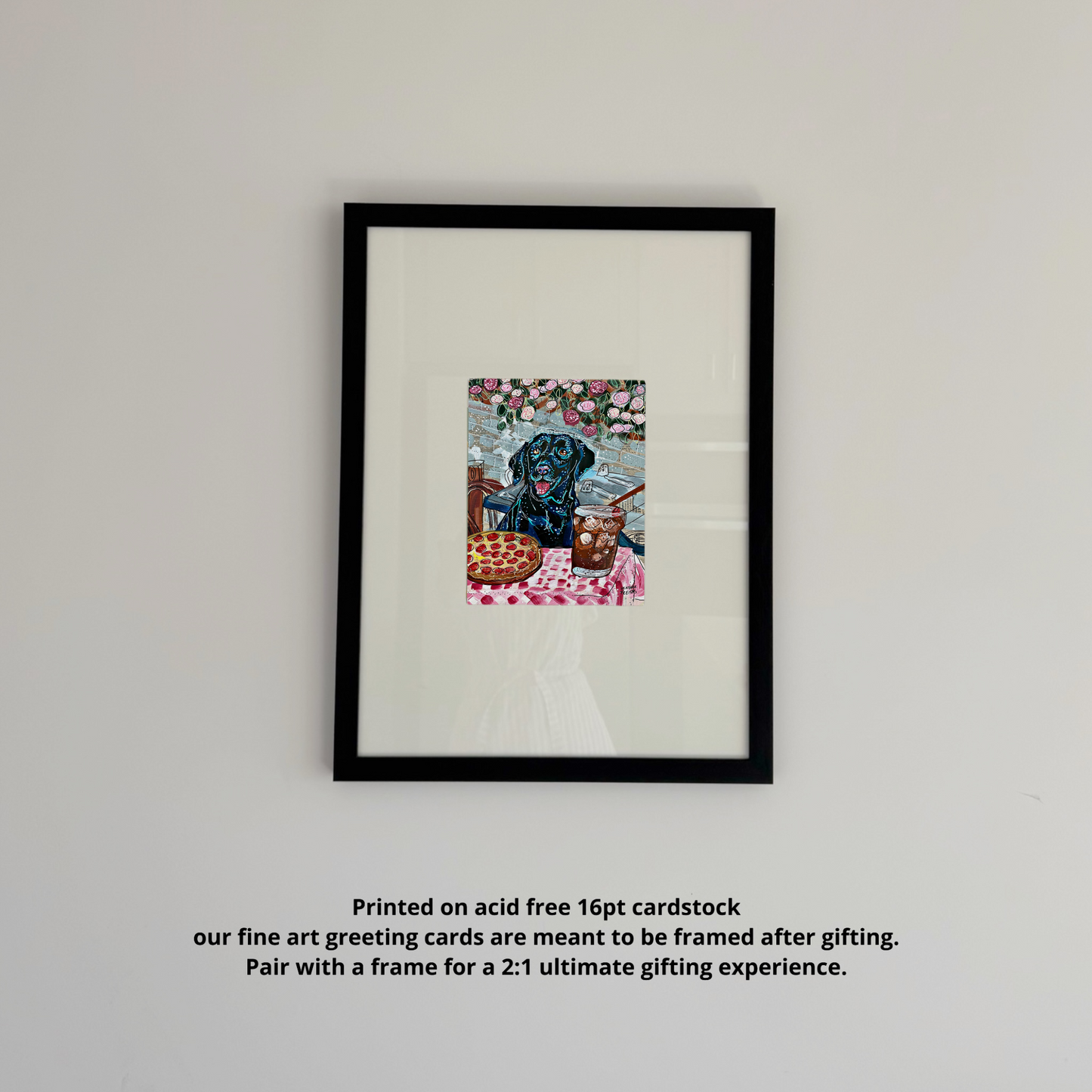 Black Labrador Dining - Greeting Card / Fine Art Print