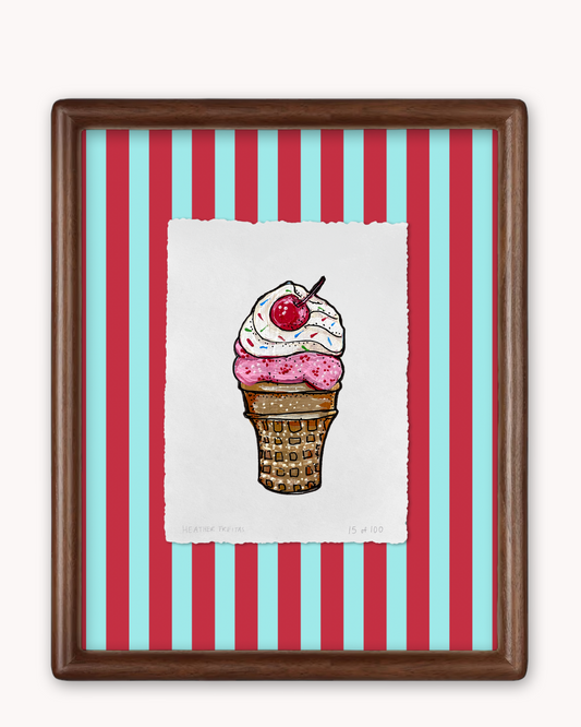 Strawberry Ice cream Cone Limited Edition Framed Print