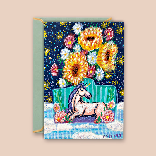Dusk To Daylight Unicorn Vase - Greeting Card / Fine Art Print