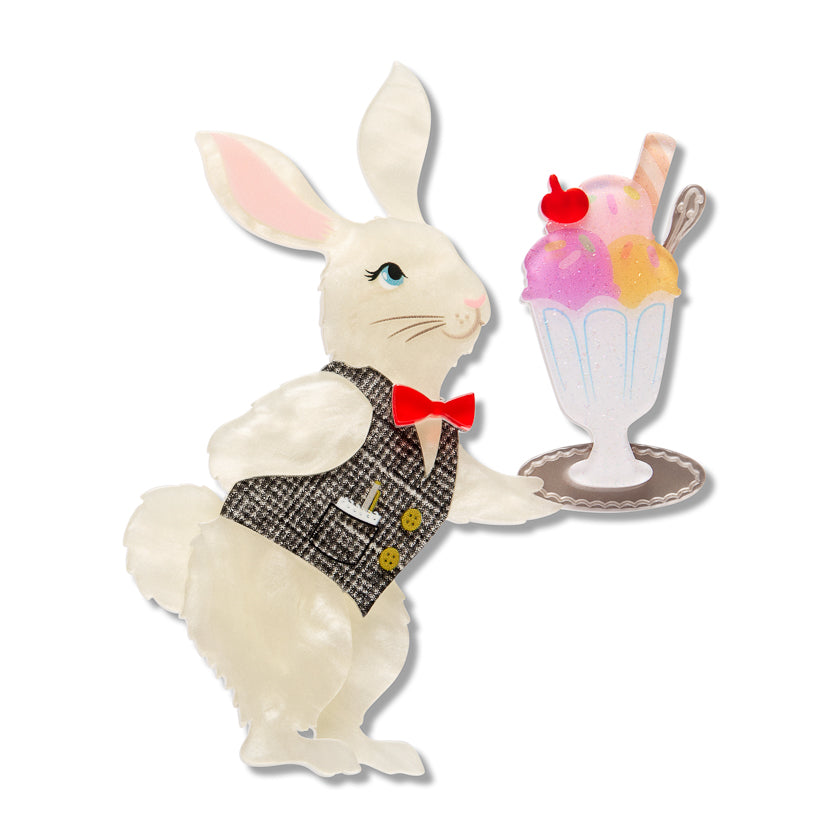 Rabbit Waiter Brooch by Erstwilder