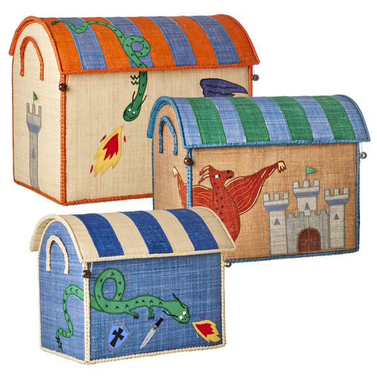 Raffia Storage Baskets with Dragon Theme - Set of 3