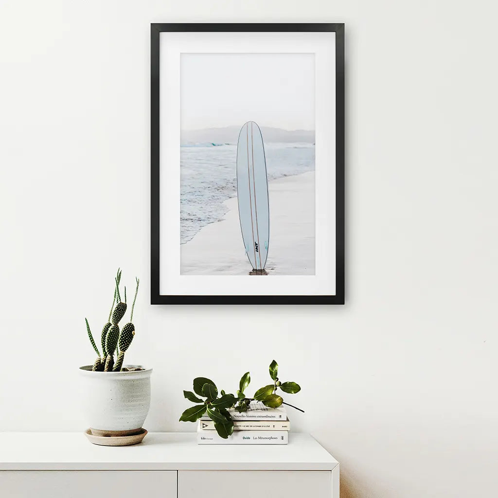 Blue Surfboard Print. Ocean Beach Wall Art