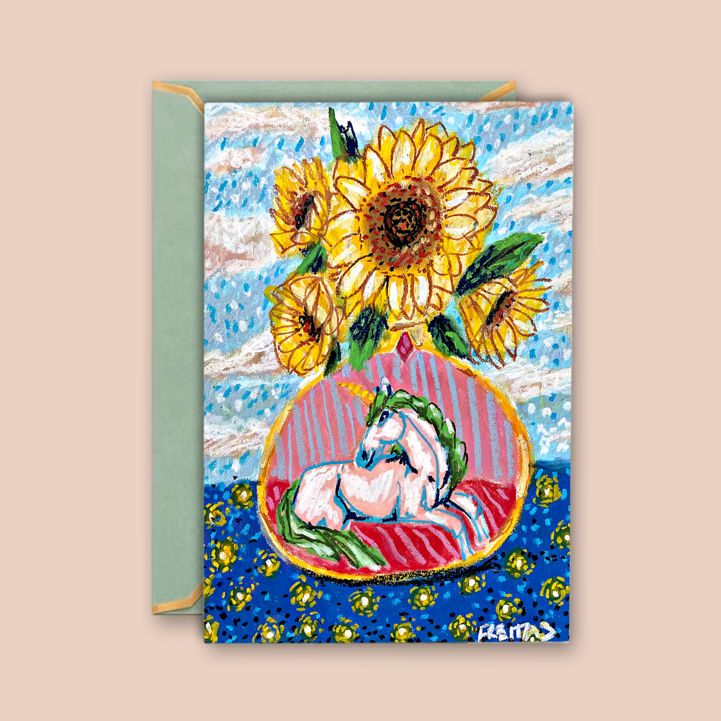 Daylight To Dusk Unicorn Vase - Greeting Card / Fine Art Print