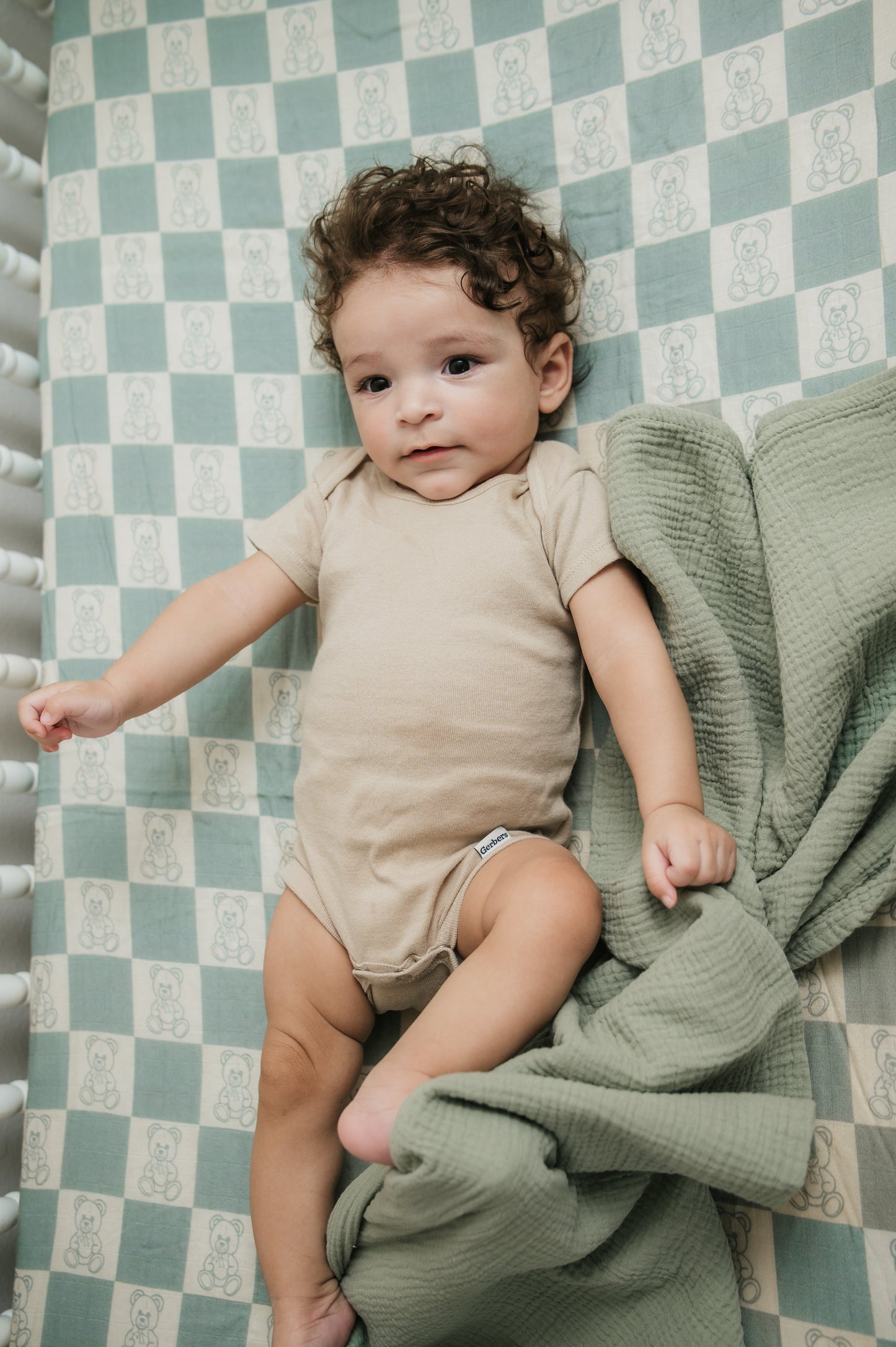 Organic Bamboo Cotton Muslin Crib Sheet in Checkered Bears