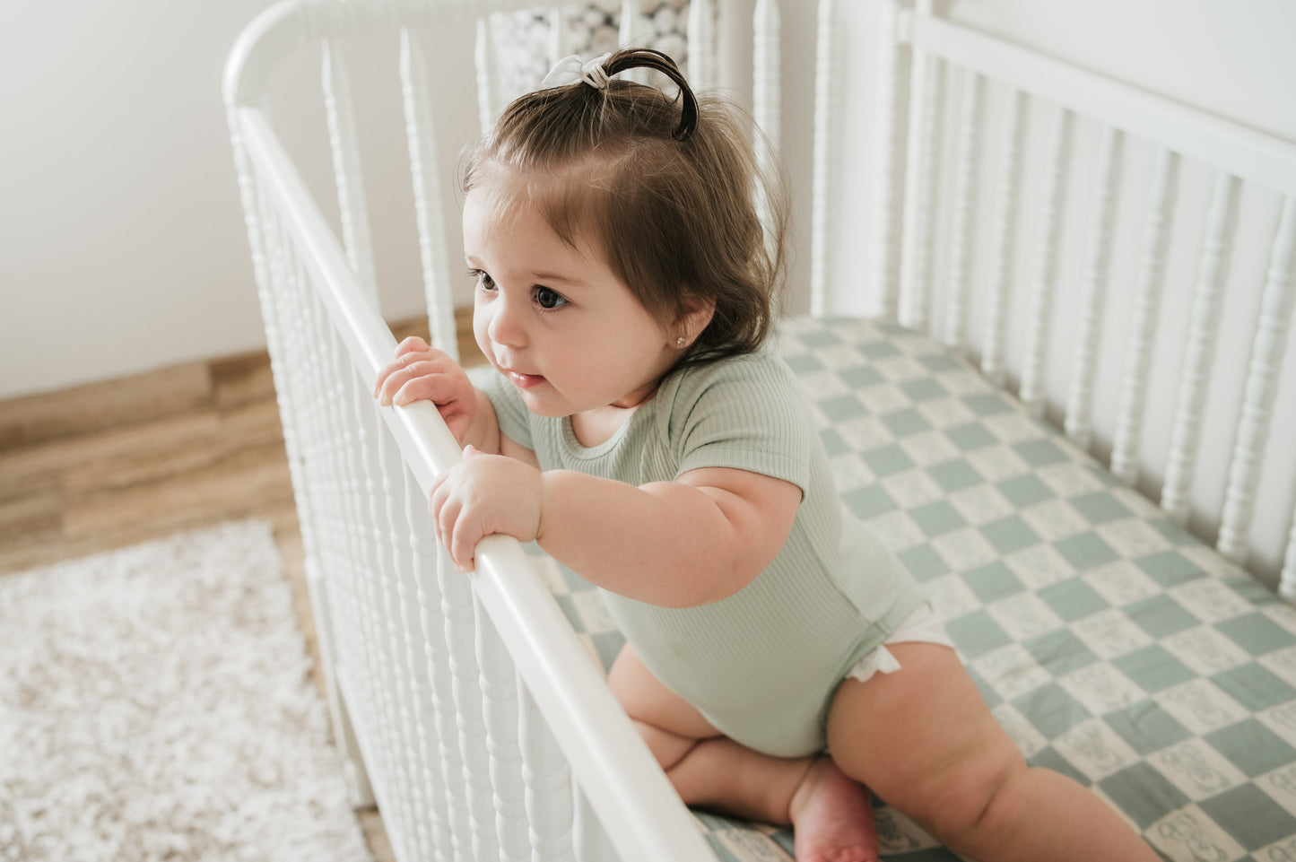 Organic Bamboo Cotton Muslin Crib Sheet in Checkered Bears